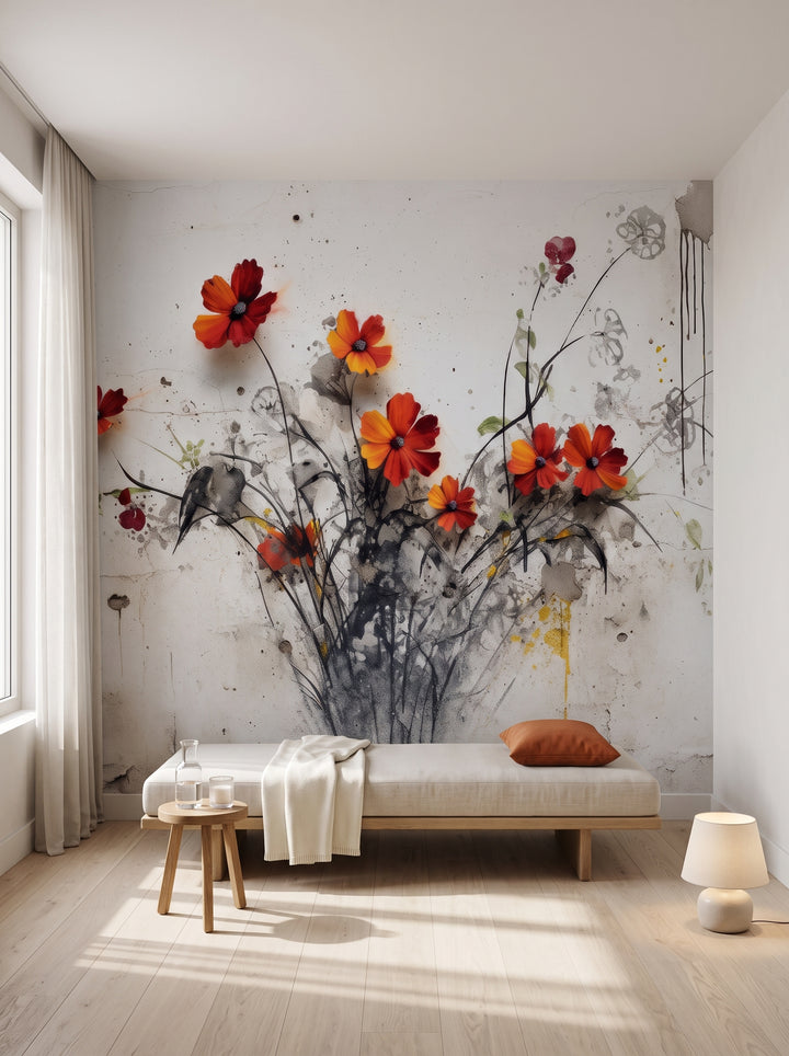 Fototapeta artystyczna o nazwie SUNSET FLORAL FUSION w aranżacji wnętrza: prywatny pokój wellness w nowoczesnej rezydencji.