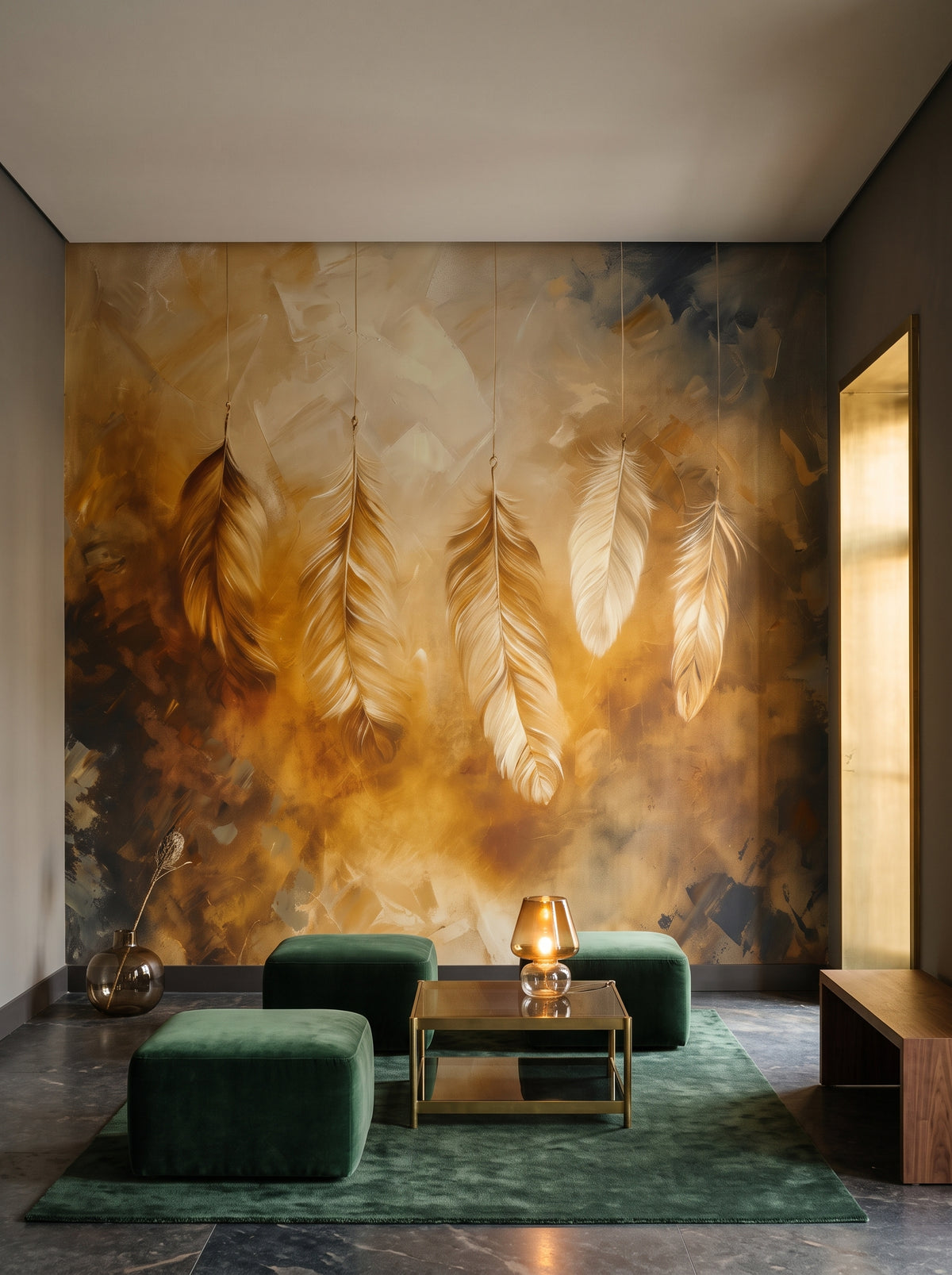 Fototapeta artystyczna o nazwie Whispering Tones w aranżacji wnętrza: hol w butikowym hotelu designerskim.
