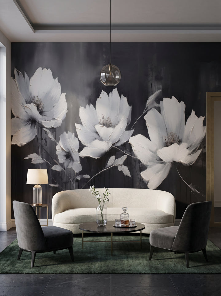 Fototapeta artystyczna o nazwie MOONLIGHT SERENADE BLOSSOMS w aranżacji wnętrza: lobby lounge butikowego hotelu designerskiego.