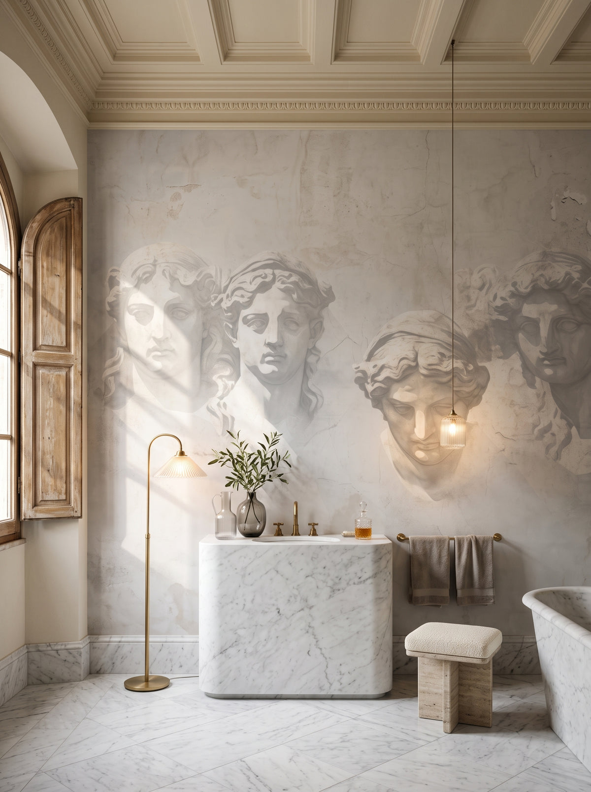 Fototapeta artystyczna o nazwie The Muses' Grace w aranżacji wnętrza: łazienka w rzymskim palazzo.