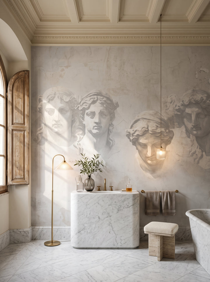 Fototapeta artystyczna o nazwie The Muses' Grace w aranżacji wnętrza: łazienka w rzymskim palazzo.