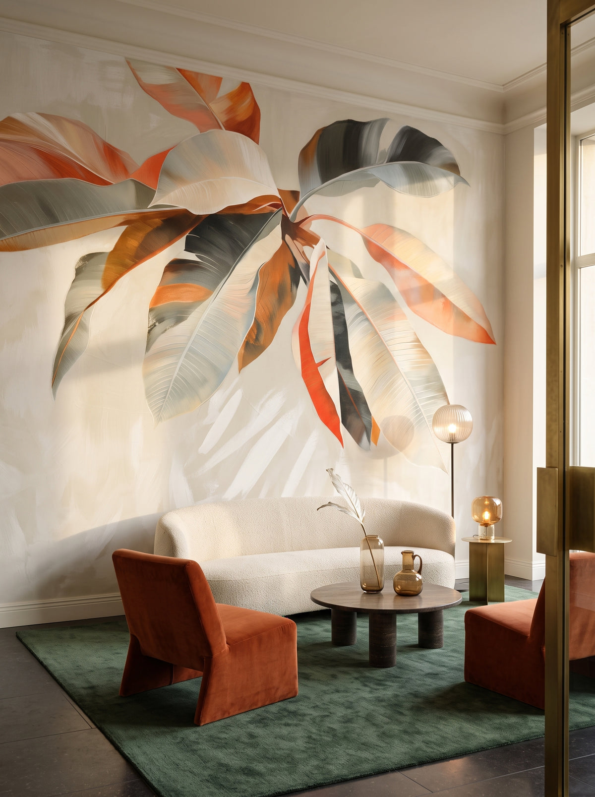 Fototapeta artystyczna o nazwie Dawn Reflection w aranżacji wnętrza: lobby lounge butikowego hotelu designerskiego.