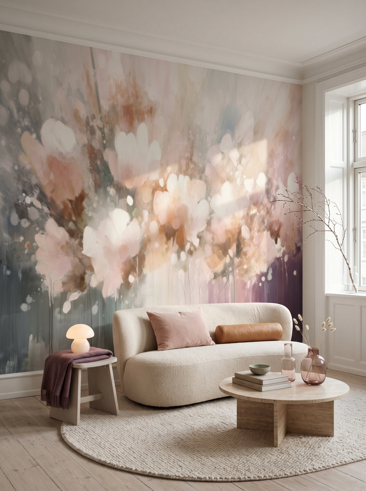 Fotomural artístico «Pastel Petal Dream» en un interior: estudio en un edificio de época en Copenhague.