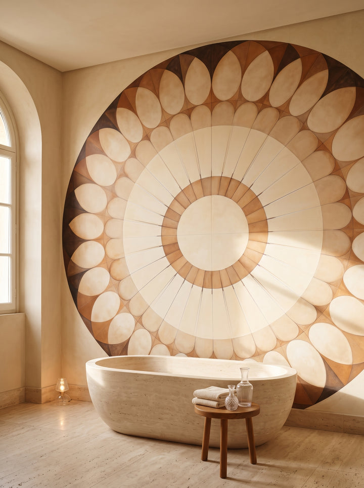 Fototapeta artystyczna o nazwie SUNBURST OVAL MOSAIC w aranżacji wnętrza: łazienka w rzymskim palazzo.