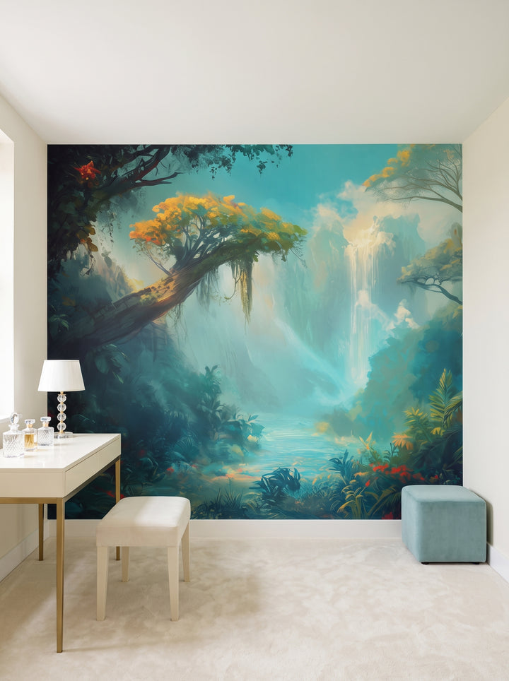 Fototapeta artystyczna o nazwie LUMINOUS HAVEN w aranżacji wnętrza: garderoba w stylu Hollywood Regency.
