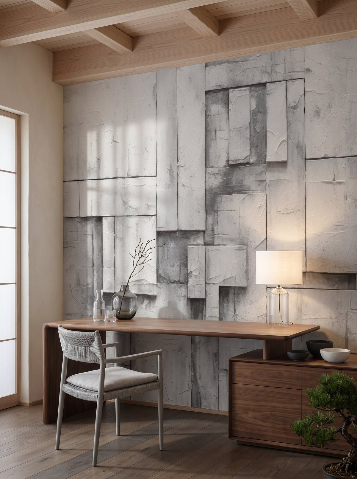 Fototapeta artystyczna o nazwie Concrete Layers w aranżacji wnętrza: prywatny gabinet w stylu japandi.
