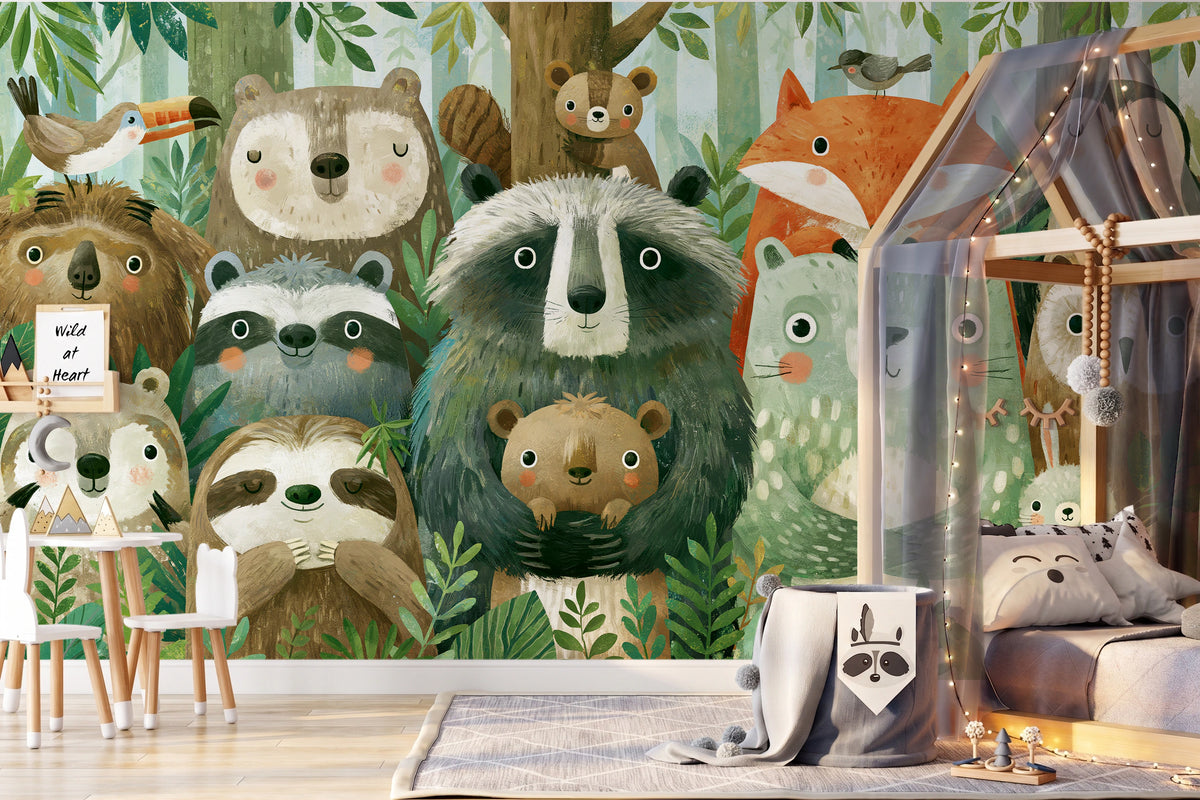 WOODLAND HUDDLE - tapeta z leśnymi zwierzętami dla dzieci — KIDS — Pokój dziecięcy 06