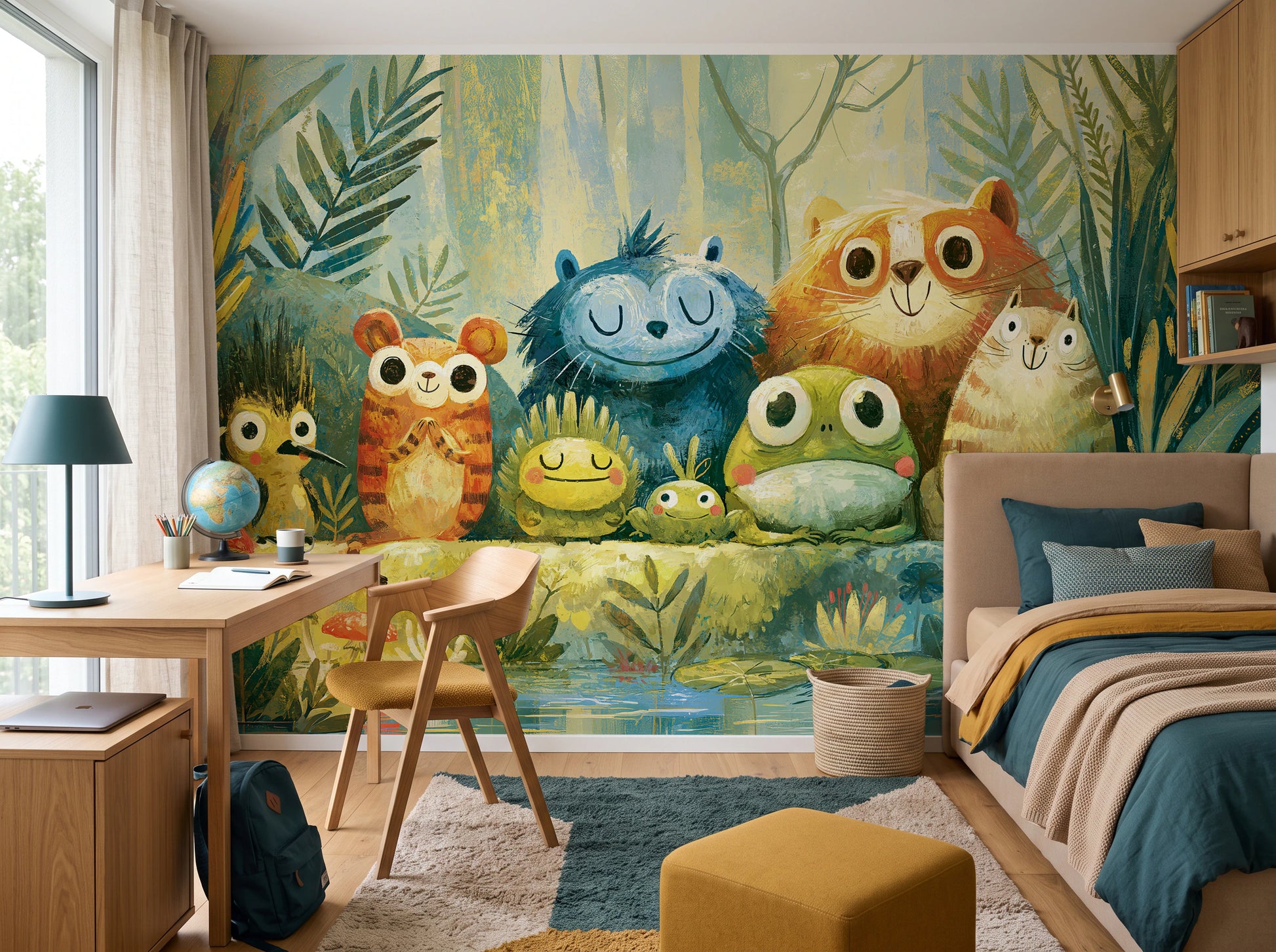 POND PARADE - tapeta z leśnymi zwierzętami nad stawem — child's room