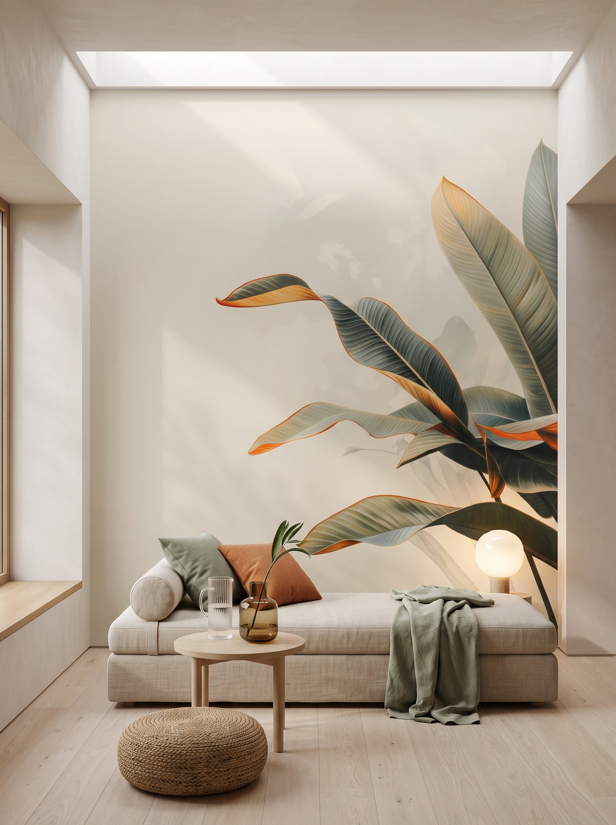 Fototapeta artystyczna o nazwie Tropical Touch w aranżacji wnętrza: prywatny pokój wellness w nowoczesnej rezydencji.