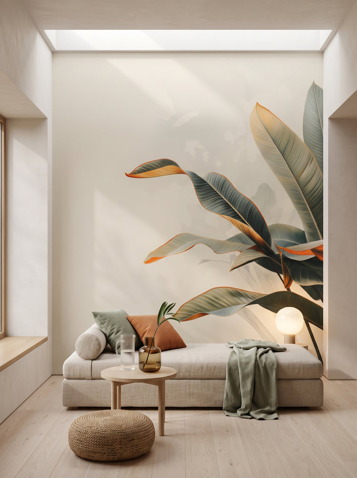 Fototapeta artystyczna o nazwie Tropical Touch w aranżacji wnętrza: prywatny pokój wellness w nowoczesnej rezydencji.