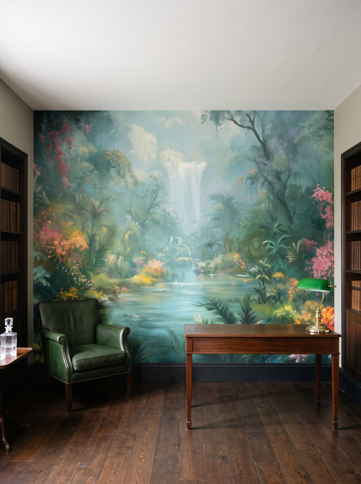 Fototapeta artystyczna o nazwie MYSTIC CASCADE w aranżacji wnętrza: prywatna biblioteka w angielskim klubie.