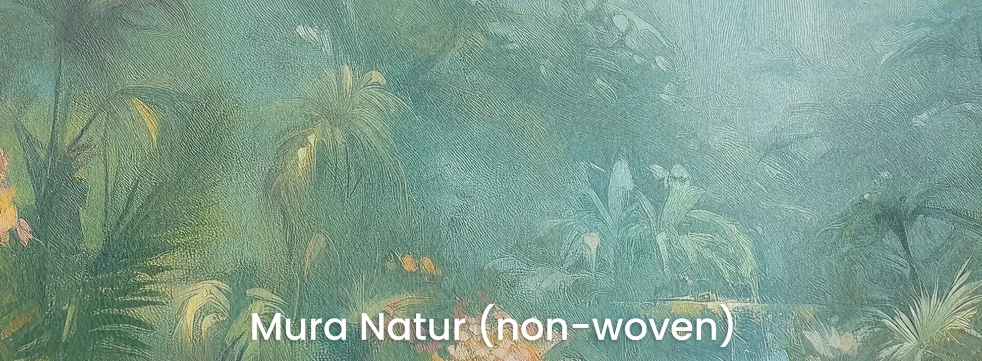 Zbliżenie na fototapetę MYSTIC CASCADE - tapeta z magicznym tropikalnym wodospadem na naturalnym podłożu ekologicznym.
