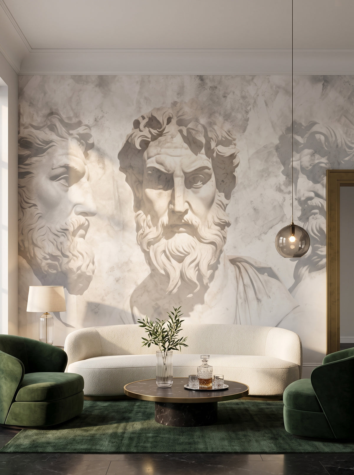Fototapeta artystyczna o nazwie Zeus's Deliberation w aranżacji wnętrza: lobby lounge butikowego hotelu designerskiego.