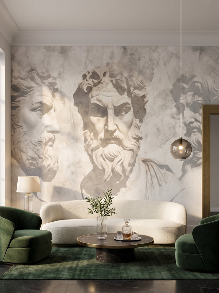 Fototapeta artystyczna o nazwie Zeus's Deliberation w aranżacji wnętrza: lobby lounge butikowego hotelu designerskiego.