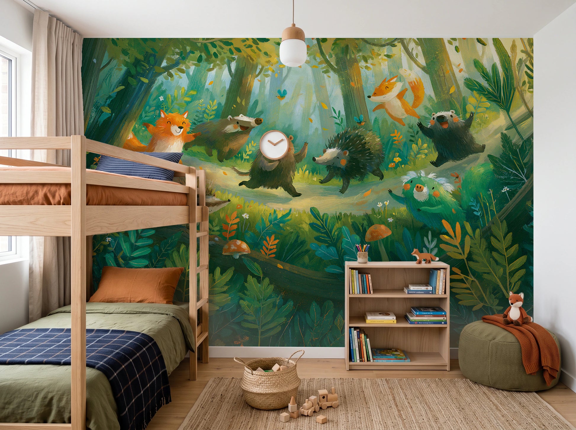 DANCING HOLLOW - tapeta z leśnymi zwierzętami dla dzieci — CHILDREN'S ROOM WITH BUNK BED