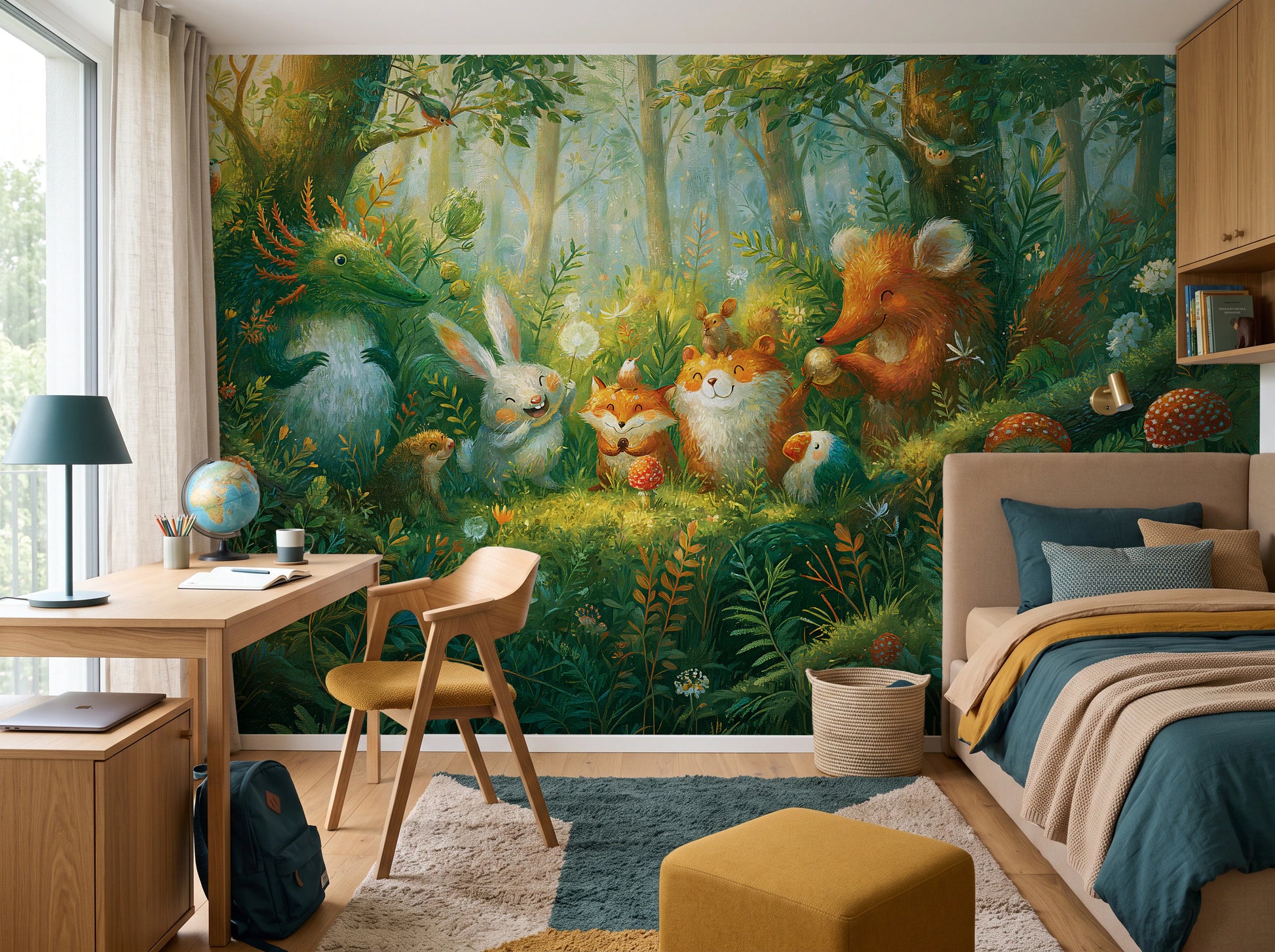 MUSHROOM CIRCLE - malowana leśna polana ze zwierzętami — child's room