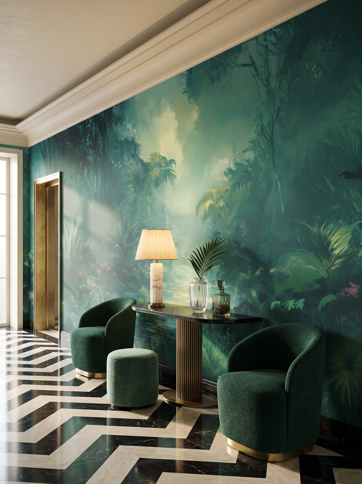 Fototapeta artystyczna o nazwie MYSTIC LAGOON w aranżacji wnętrza: galeria wejściowa w apartamencie Art Deco.