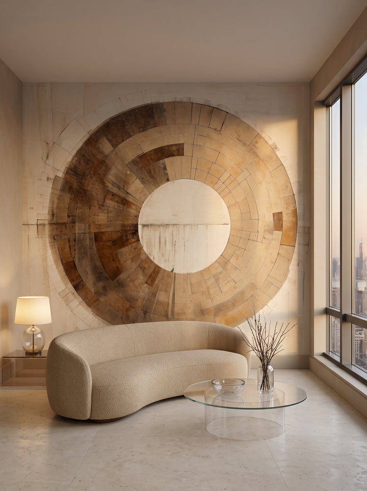 Fototapeta artystyczna o nazwie ANCIENT SUNDIAL ILLUSION w aranżacji wnętrza: salon w penthousie na Manhattanie.