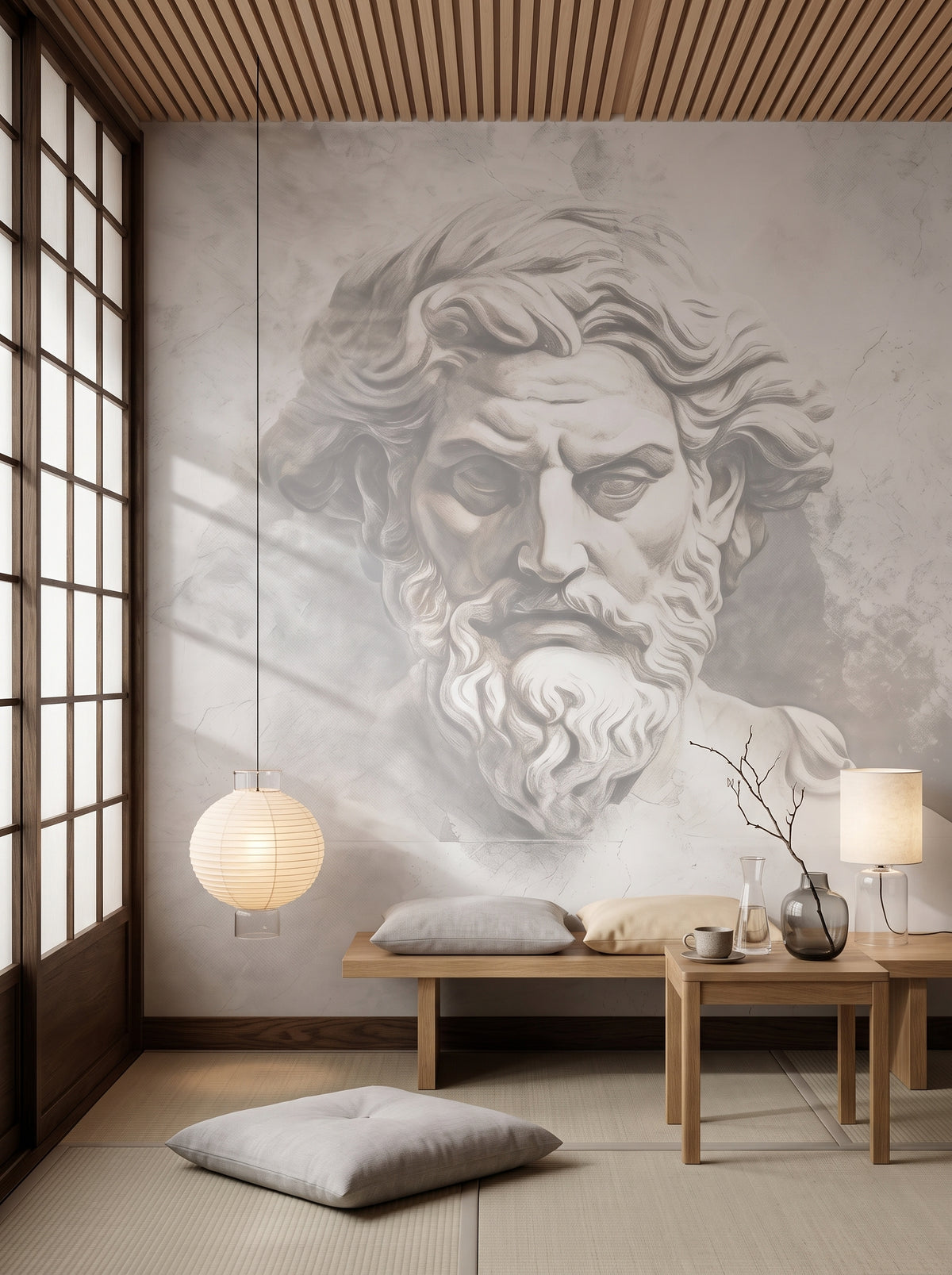 Fototapeta artystyczna o nazwie Zeus's Majesty w aranżacji wnętrza: salonik w korytarzu hotelu w Kioto.