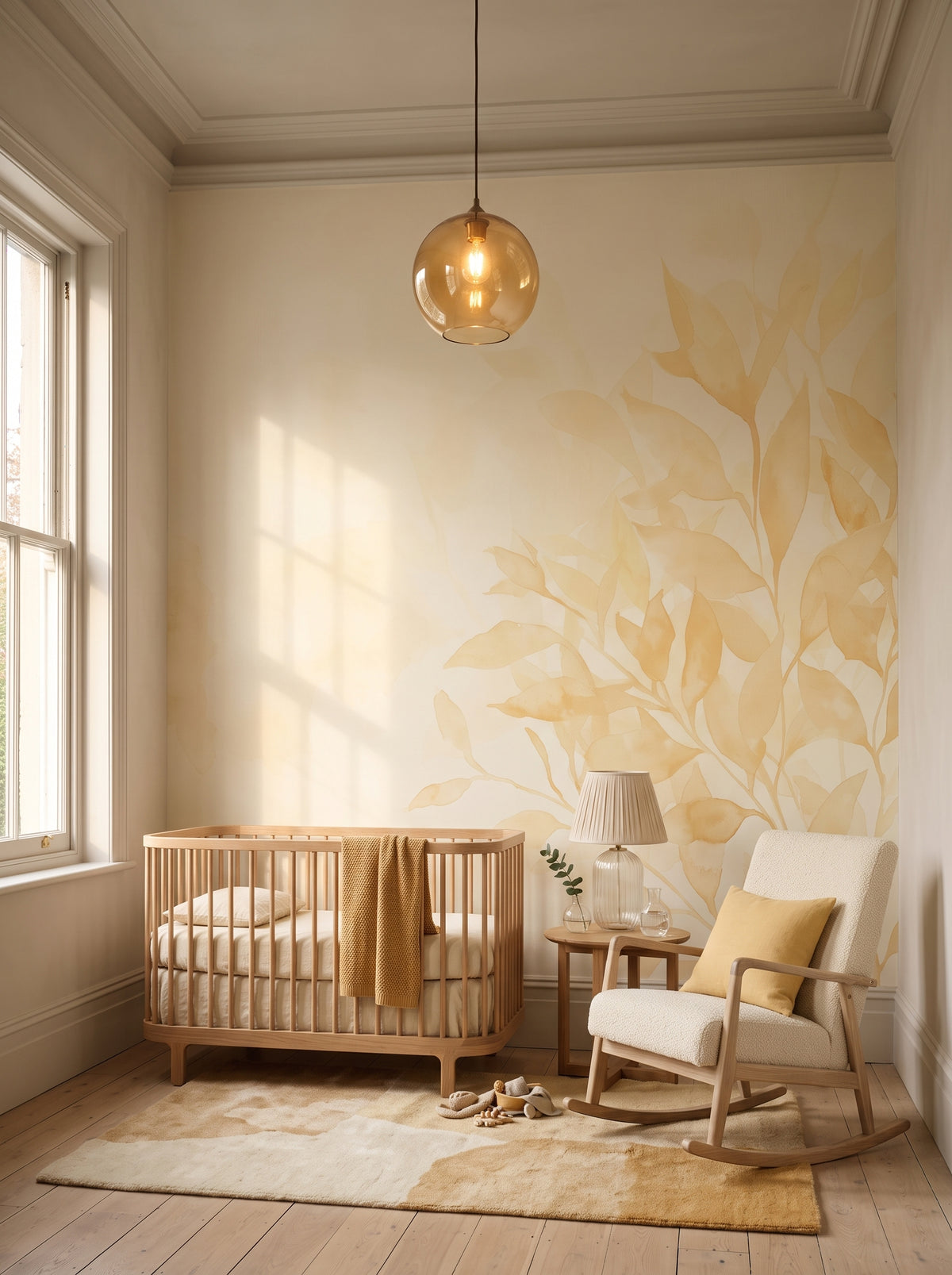 Fototapeta artystyczna o nazwie Serene Light w aranżacji wnętrza: pokój dziecięcy w eleganckiej kamienicy.