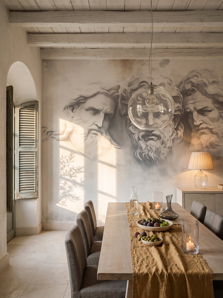 Fototapeta artystyczna o nazwie Epicurean Reflection w aranżacji wnętrza: jadalnia w śródziemnomorskiej willi.