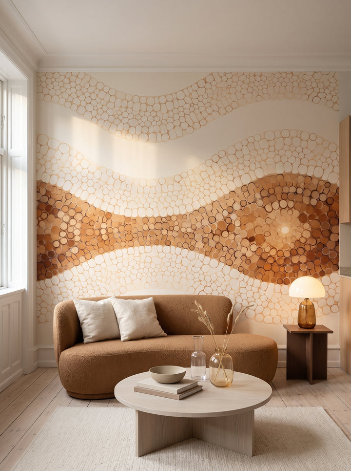 Fototapeta artystyczna o nazwie CAPPUCCINO SWIRL ABSTRACTION w aranżacji wnętrza: kawalerka w kopenhaskiej kamienicy.