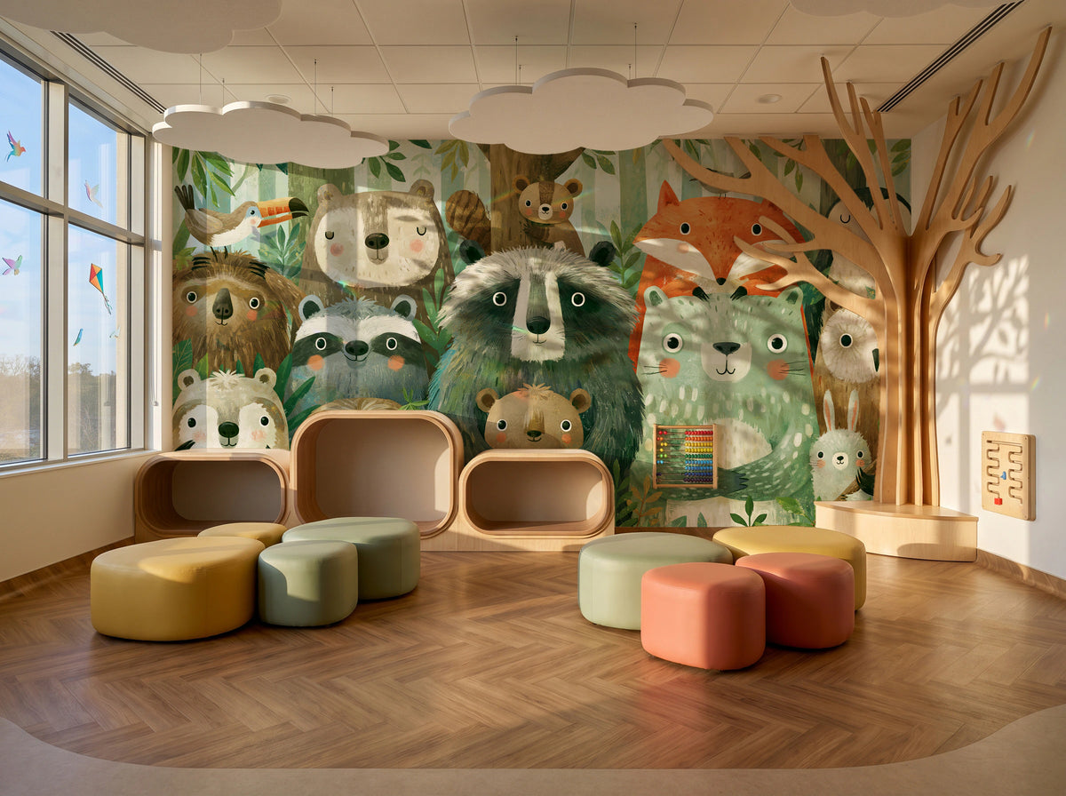 WOODLAND HUDDLE - tapeta z leśnymi zwierzętami dla dzieci — KIDS — Playroom 01