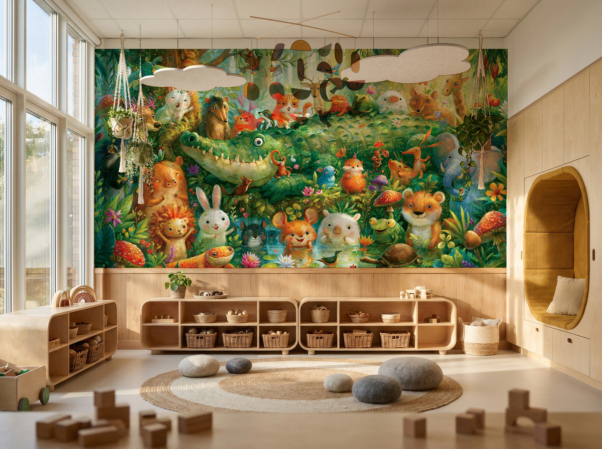 GREEN LAGOON PARADE - malarska tapeta z leśnymi zwierzętami — KIDS — Playroom 03