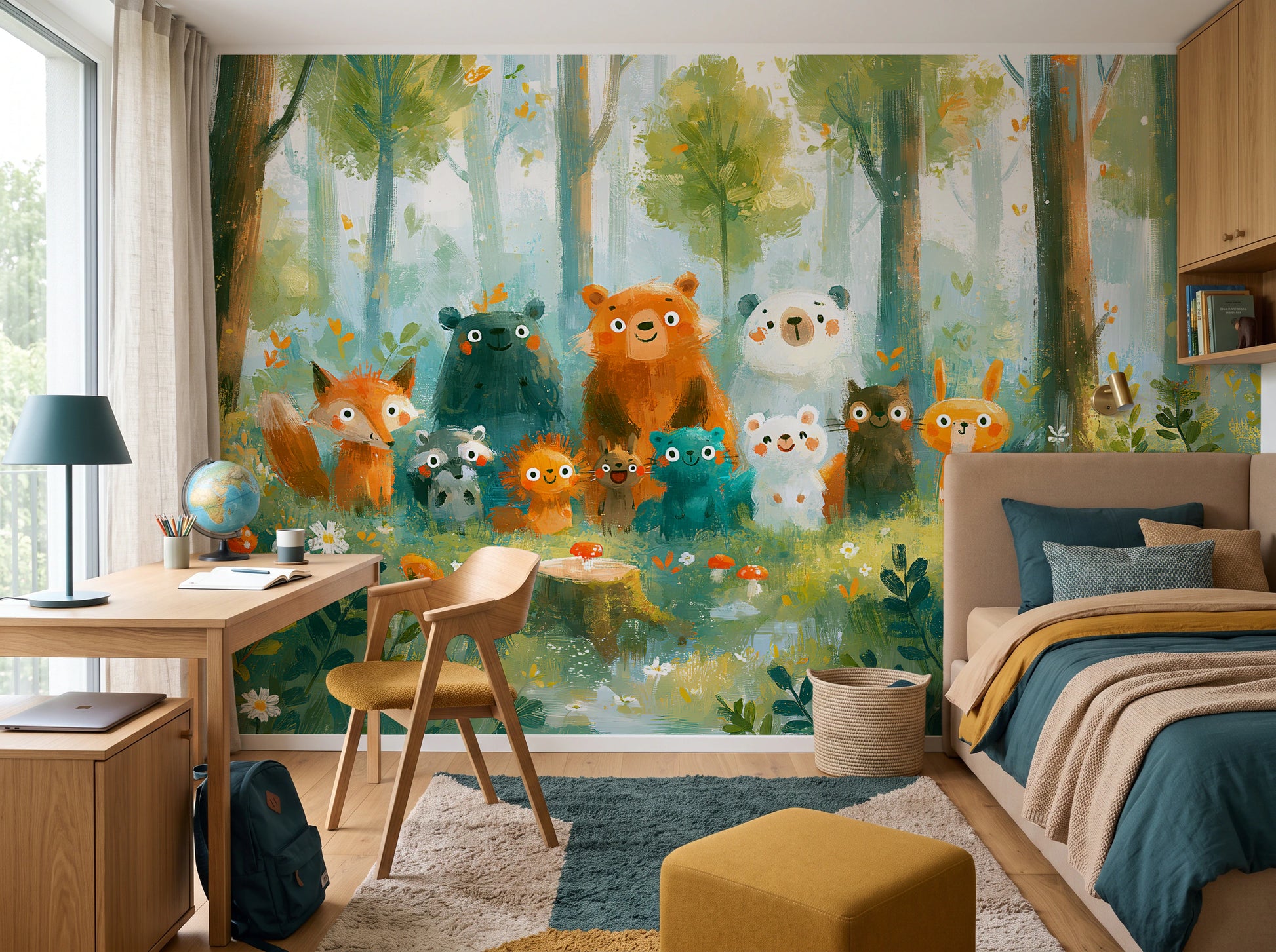 SUNLIT CLEARING - tapeta z leśnymi zwierzętami na polanie — child's room