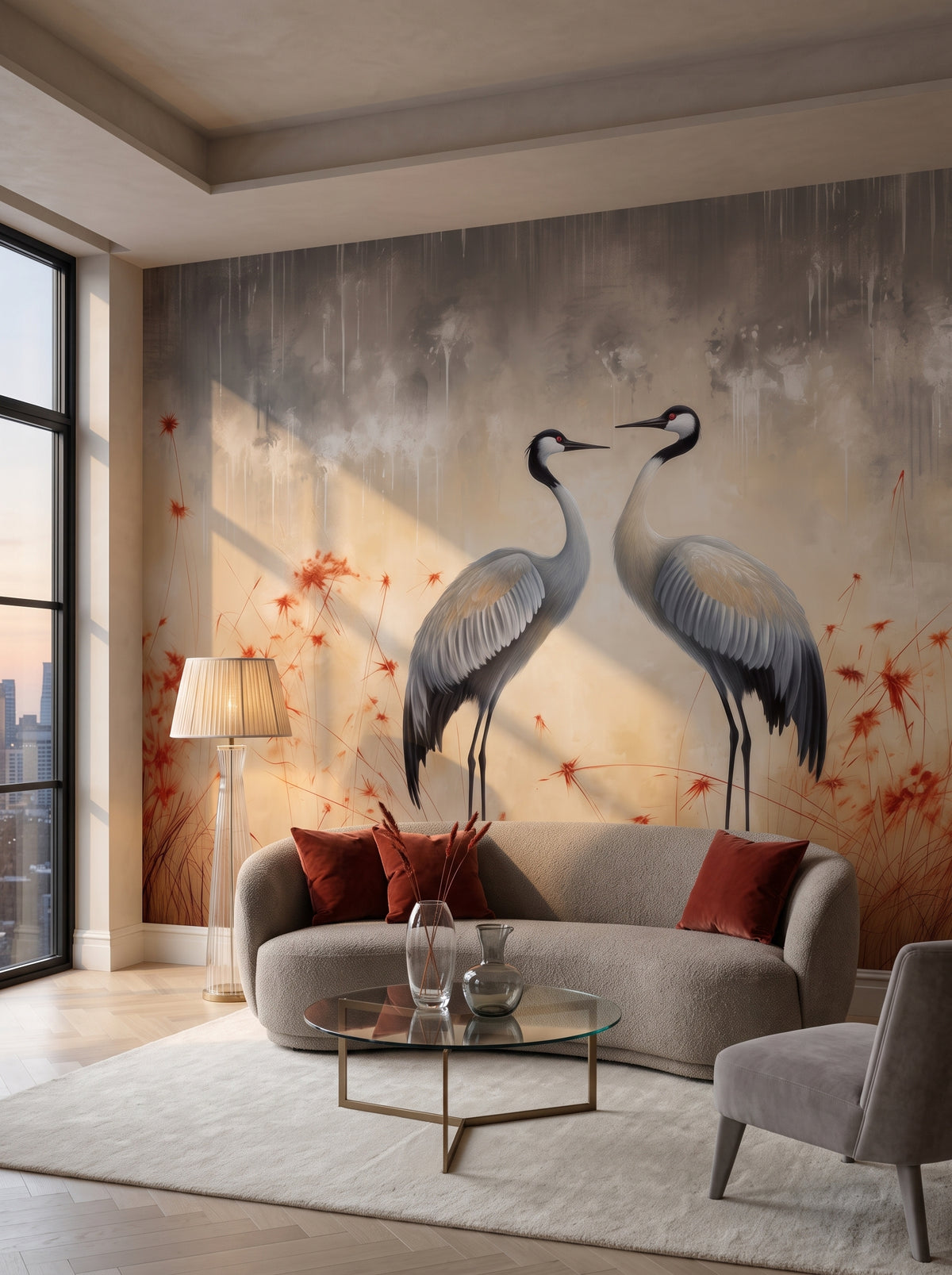 Fototapeta artystyczna o nazwie Serene Steps w aranżacji wnętrza: salon w penthousie na Manhattanie.