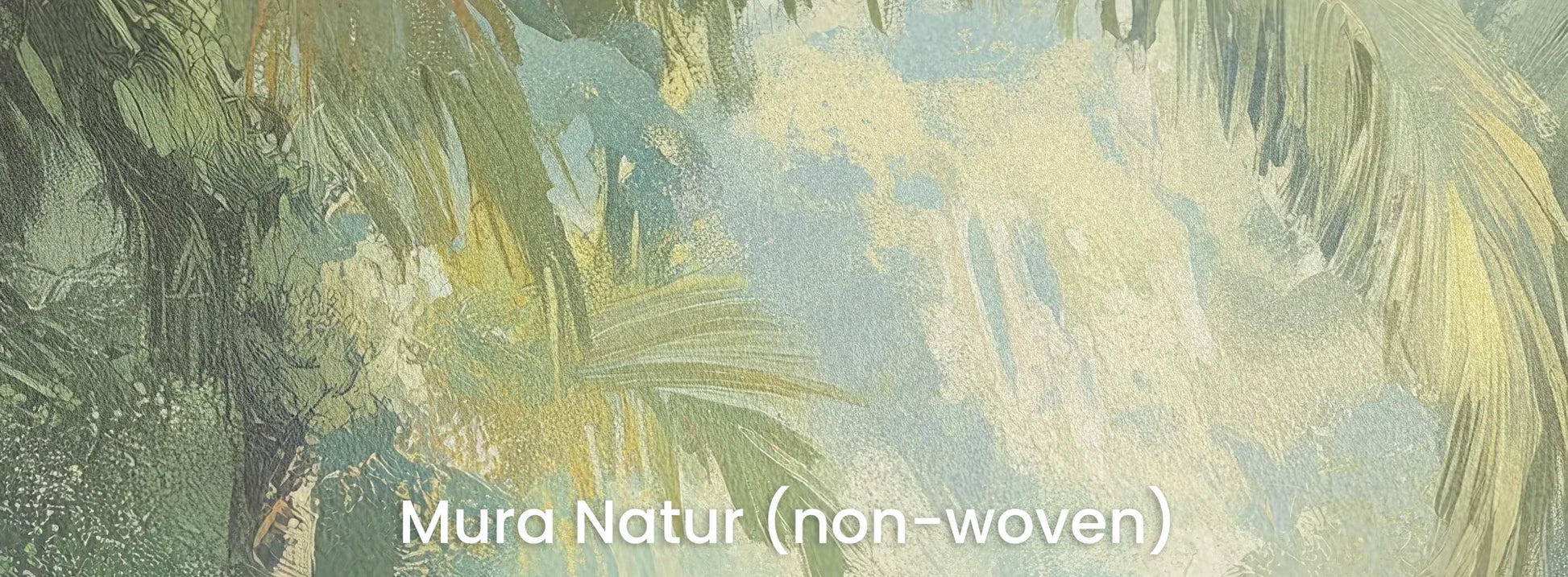 Zbliżenie na fototapetę MISTY PALMS ECHO - tapeta z tropikalną mgłą i palmami na naturalnym podłożu ekologicznym.
