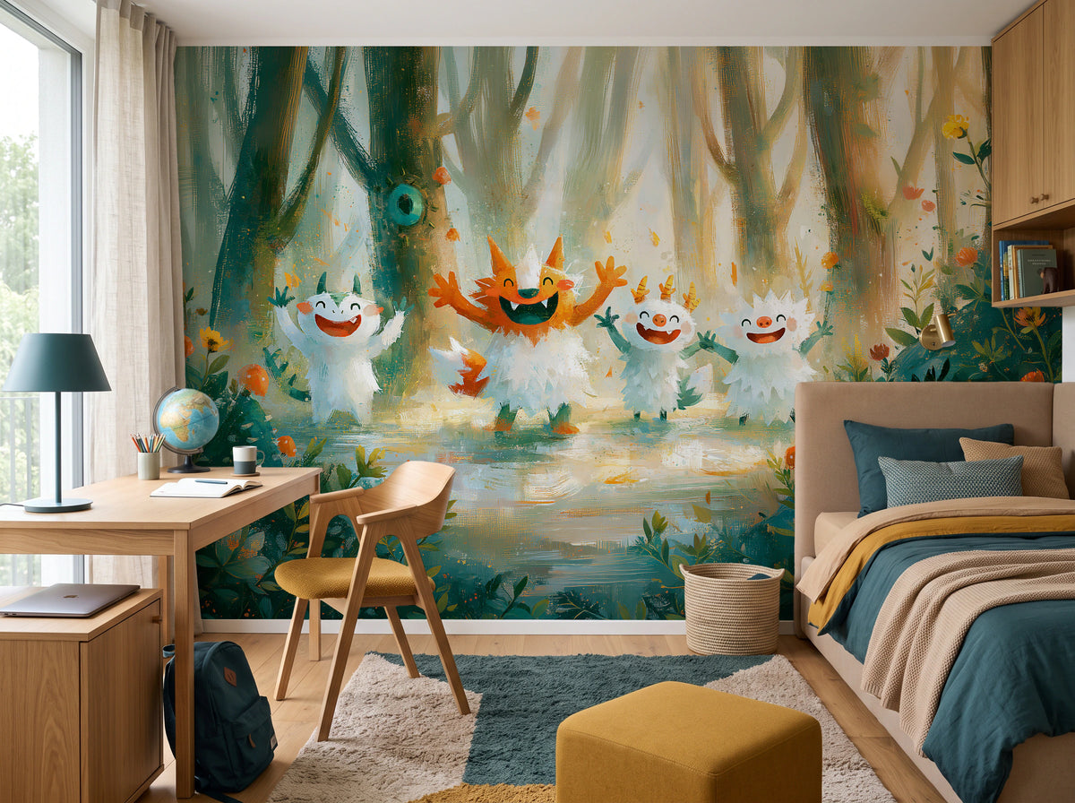 MERRY SPRITES - malowana leśna polana z wesołymi stworkami — child's room