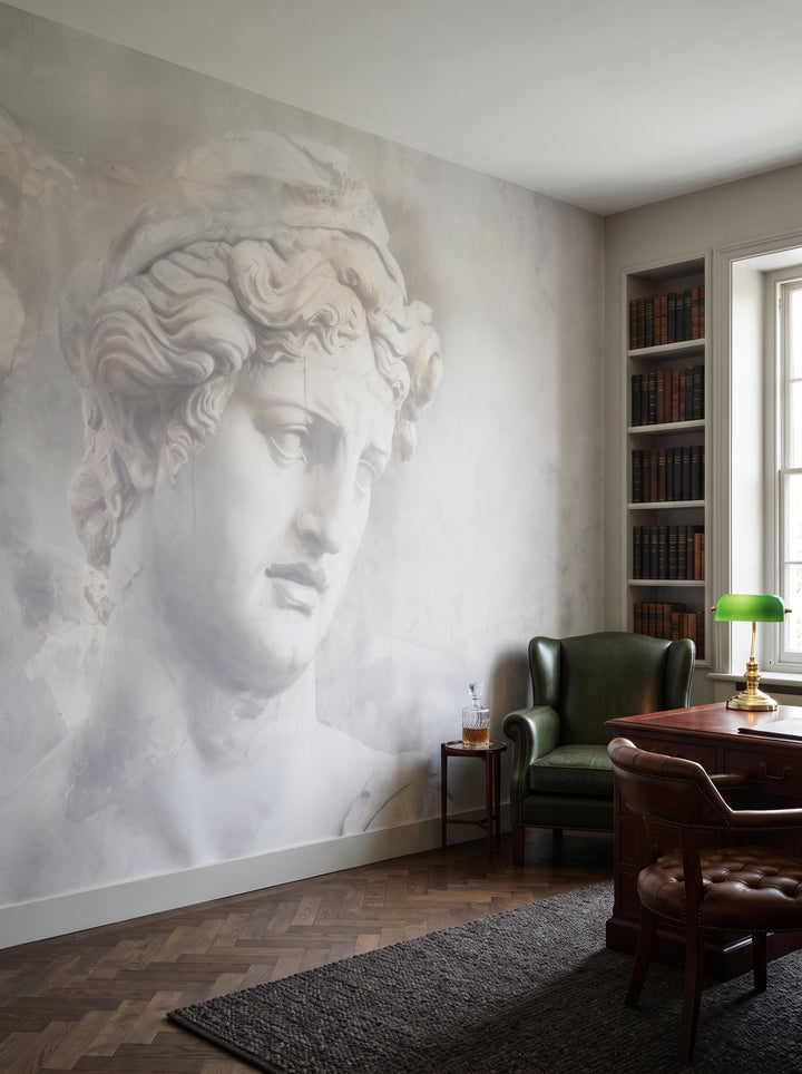 Fototapeta artystyczna o nazwie Athena's Wisdom w aranżacji wnętrza: prywatna biblioteka w angielskim stylu klubowym.