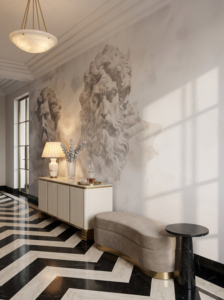 Fototapeta artystyczna o nazwie Zeus's Introspection w aranżacji wnętrza: galeria wejściowa w apartamencie Art Deco.