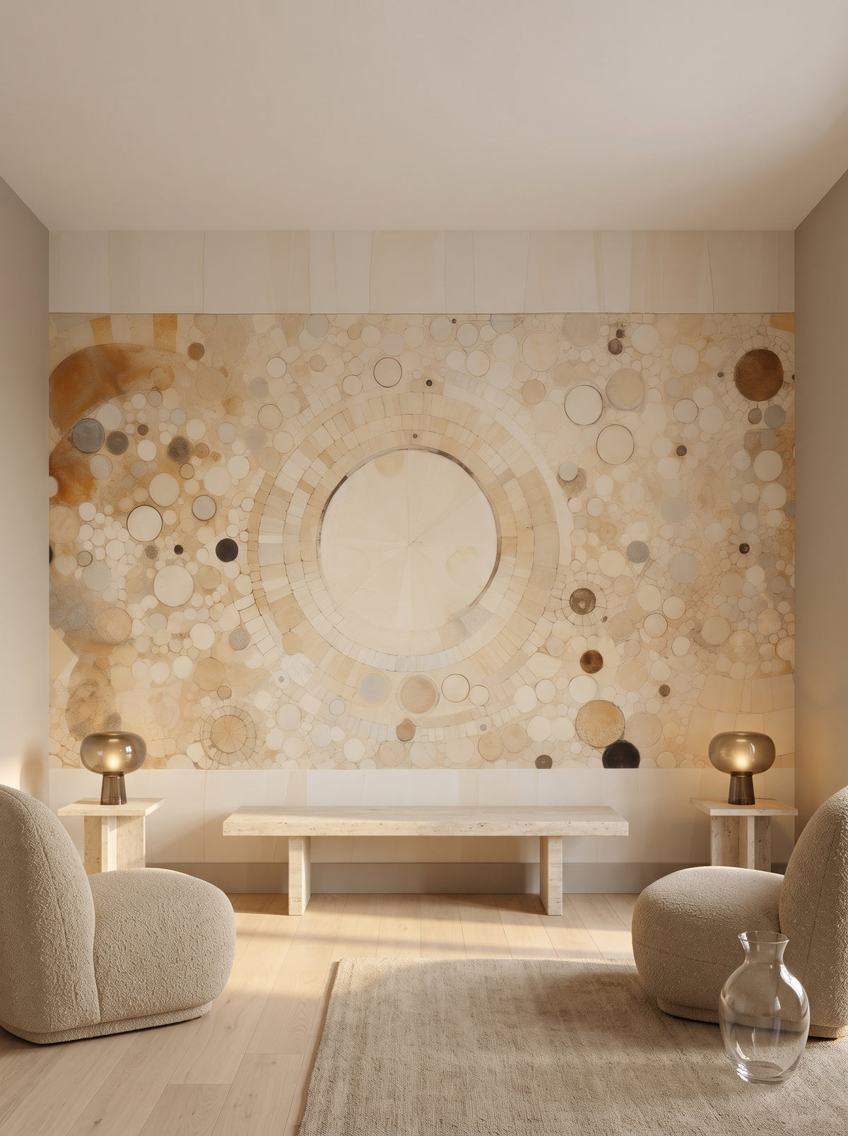 Fototapeta artystyczna o nazwie HARMONY CIRCLES w aranżacji wnętrza: salonik w apartamencie hotelu designerskiego.