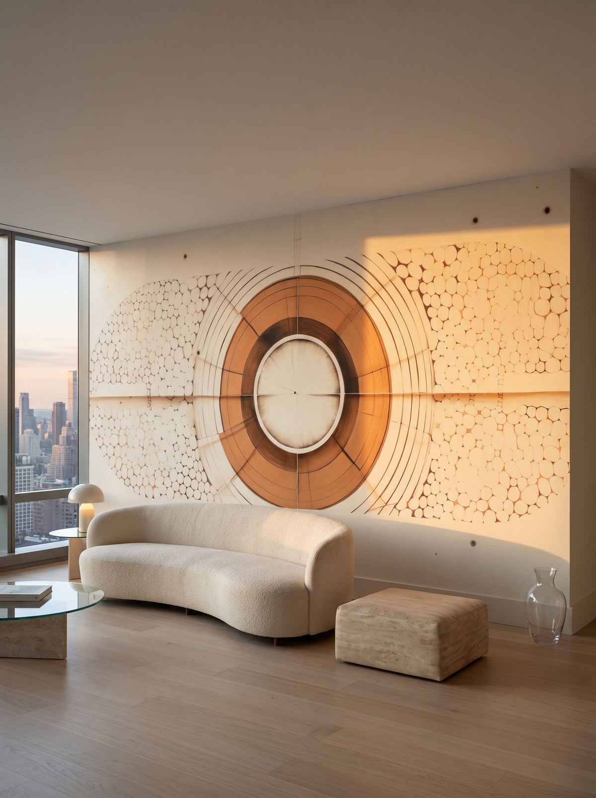 Fototapeta artystyczna o nazwie ORBITAL GEO w aranżacji wnętrza: apartament na najwyższym piętrze na Manhattanie.