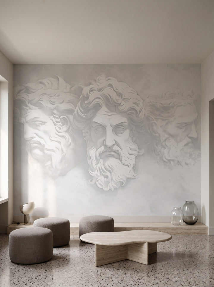 Fototapeta artystyczna o nazwie Philosophers' Musings w aranżacji wnętrza: salon w mediolańskim modernizmie lat 70..