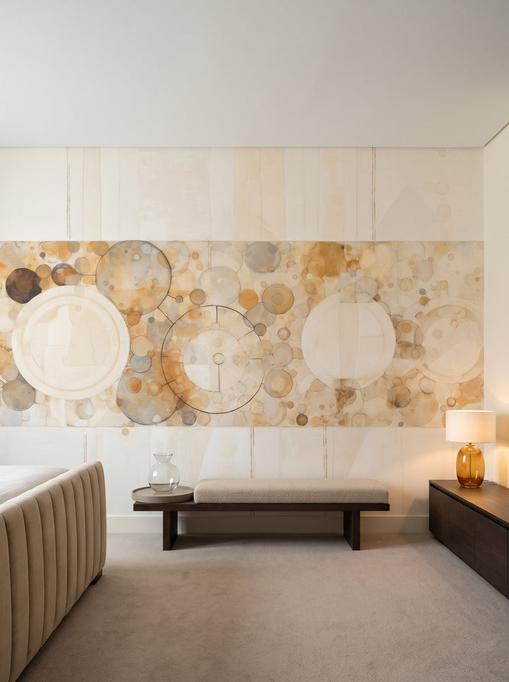 Fototapeta artystyczna o nazwie BEIGE BUBBLES w aranżacji wnętrza: apartament w pięciogwiazdkowym hotelu.