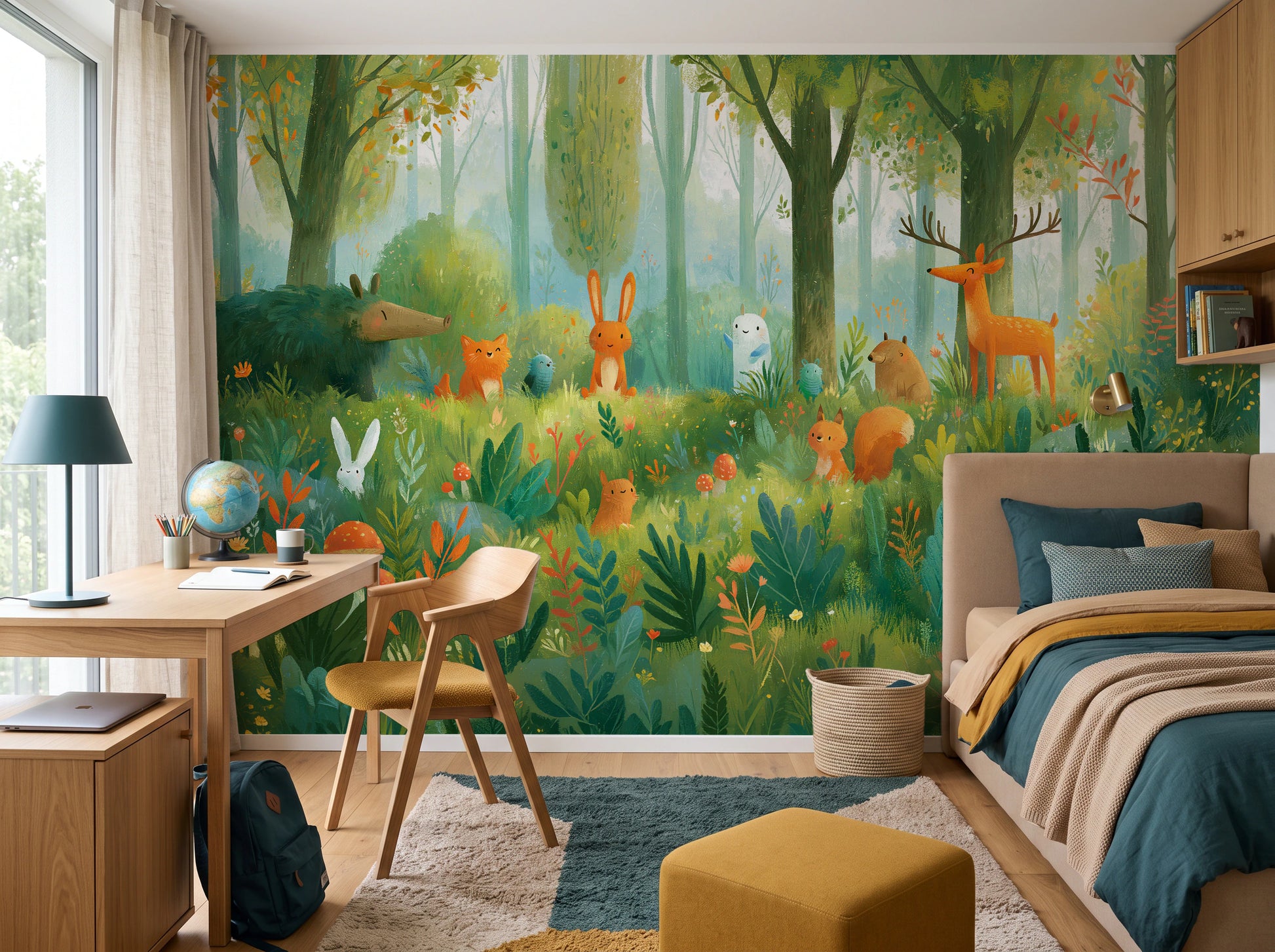 MOSSY GLADE - leśna polana ze zwierzętami w akwareli — child's room