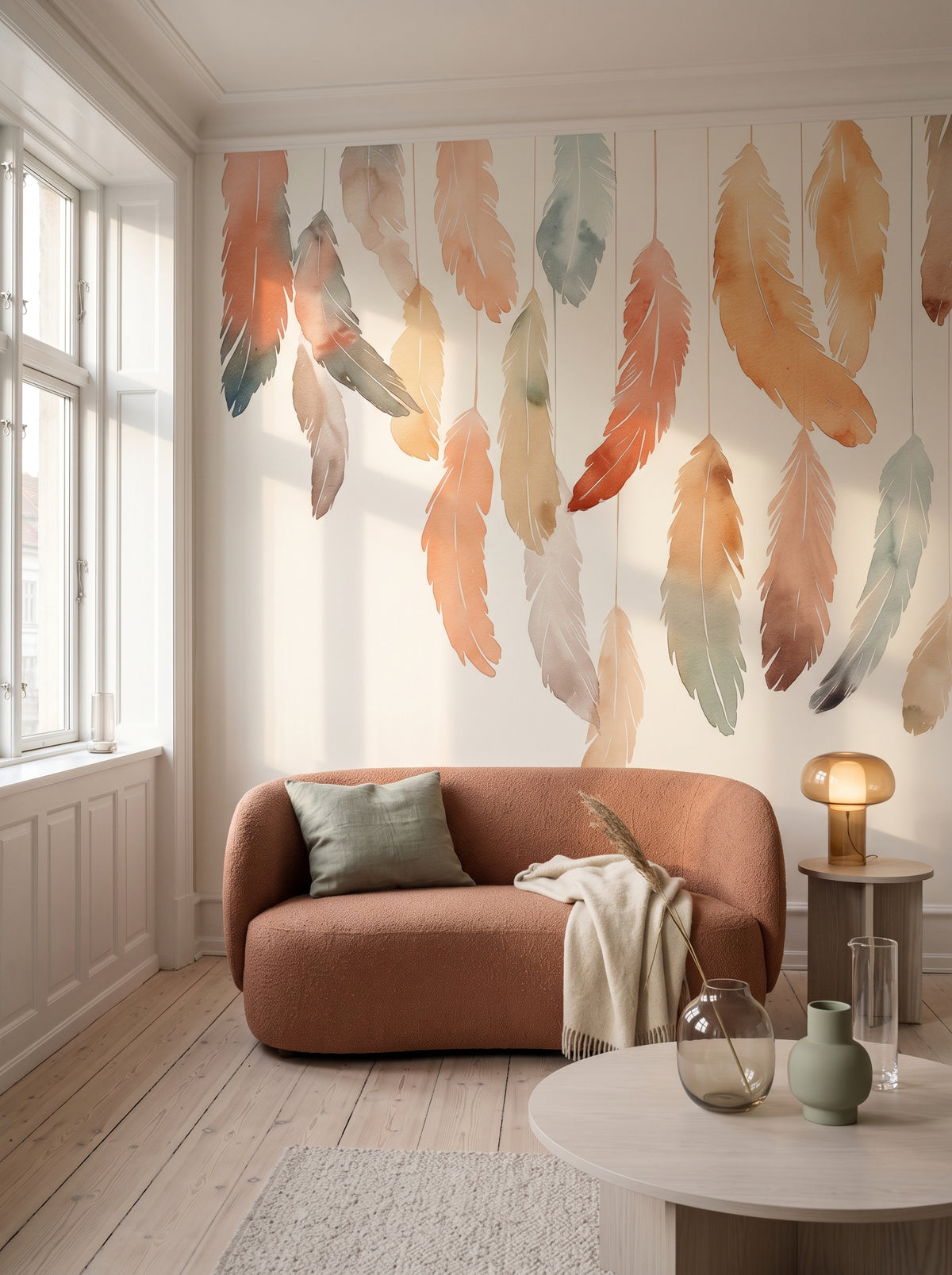 Fototapeta artystyczna o nazwie Pastel Breeze w aranżacji wnętrza: kawalerka w kopenhaskiej kamienicy.