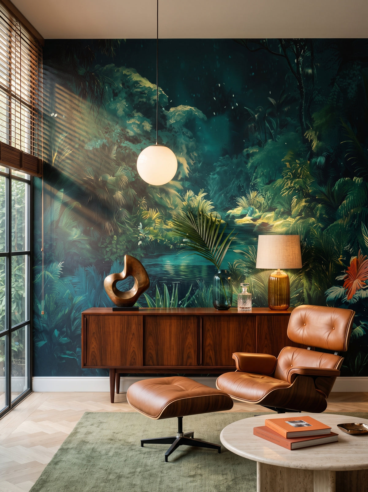 Fototapeta artystyczna o nazwie MYSTIC POND w aranżacji wnętrza: salon kolekcjonera w stylu mid-century modern.