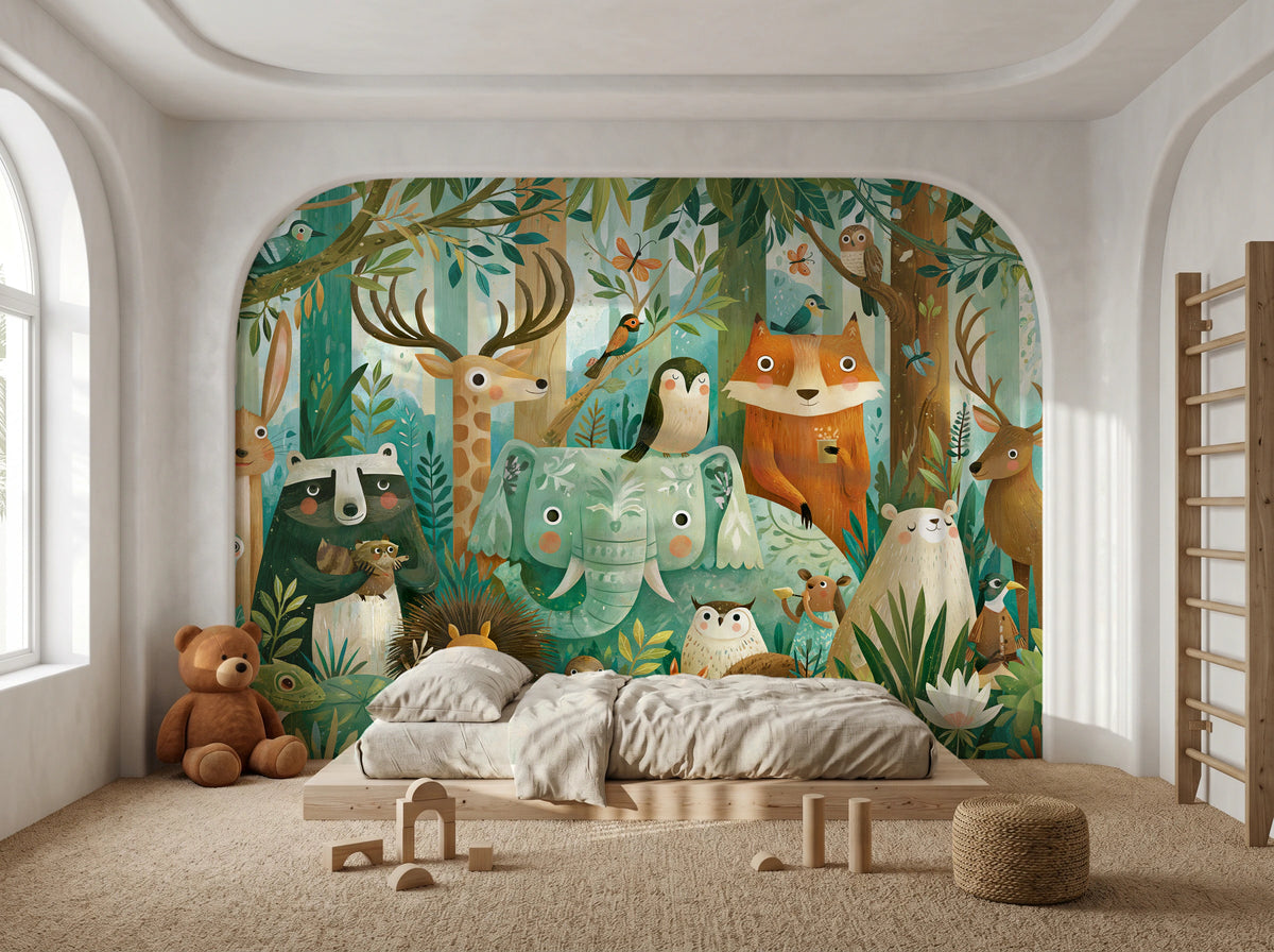 EMERALD THICKET - malarska tapeta z leśnymi zwierzętami — KIDS — Pokój dziecięcy 03