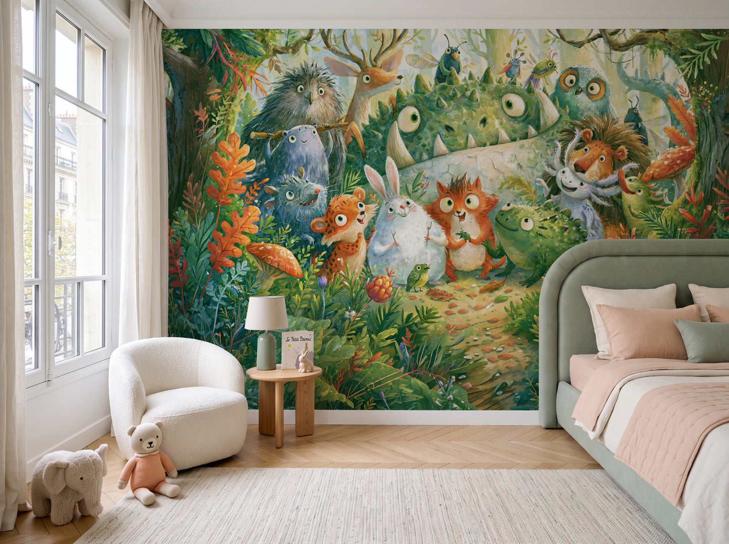 FERN TRAIL TROOP - tapeta z leśnymi zwierzętami — children's room with window