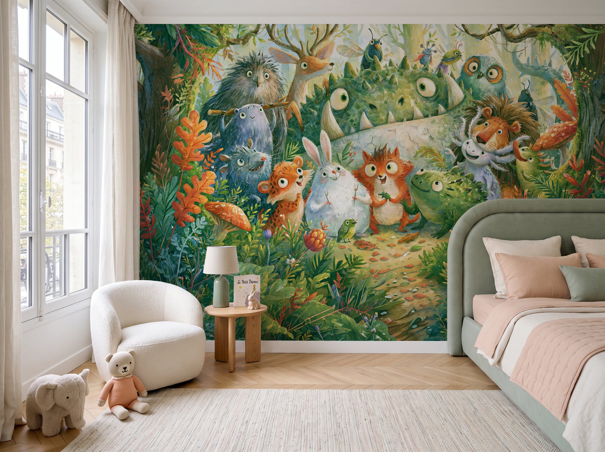 FERN TRAIL TROOP - tapeta z leśnymi zwierzętami — children's room with window