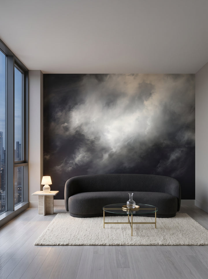Fototapeta artystyczna o nazwie Silver Storm w aranżacji wnętrza: penthouse na Manhattanie o zmierzchu.