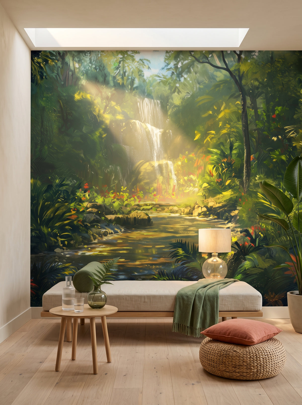 Fototapeta artystyczna o nazwie LUMINOUS CASCADE w aranżacji wnętrza: prywatny pokój wellness w nowoczesnej rezydencji.