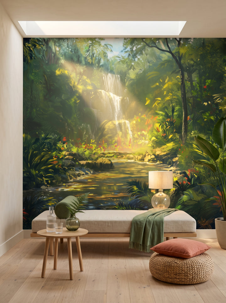 Fototapeta artystyczna o nazwie LUMINOUS CASCADE w aranżacji wnętrza: prywatny pokój wellness w nowoczesnej rezydencji.