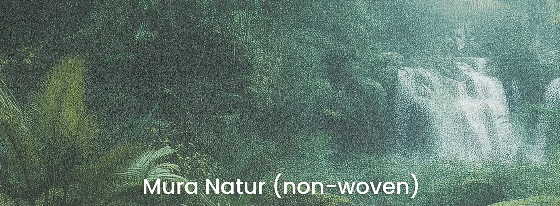 Zbliżenie na fototapetę MYSTIC WATERFALL - tapeta z tajemniczym wodospadem w tropikalnej dżungli na naturalnym podłożu ekologicznym.