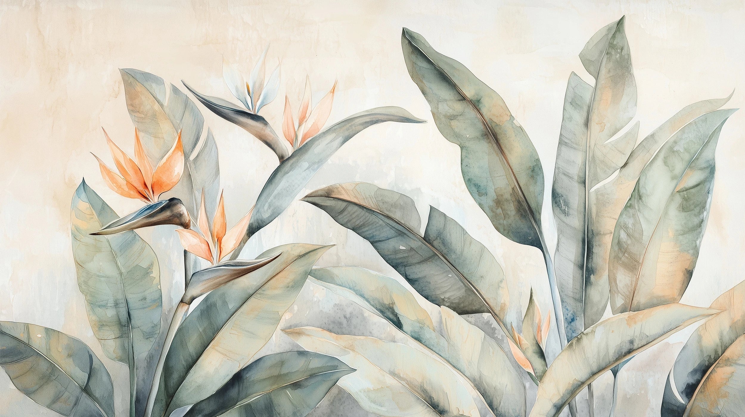 Pattern preview: Prezentacja całego wzoru fototapety o nazwie PARADISE STRELITZIA - tapeta z egzotycznymi kwiatami rajskiego ptaka