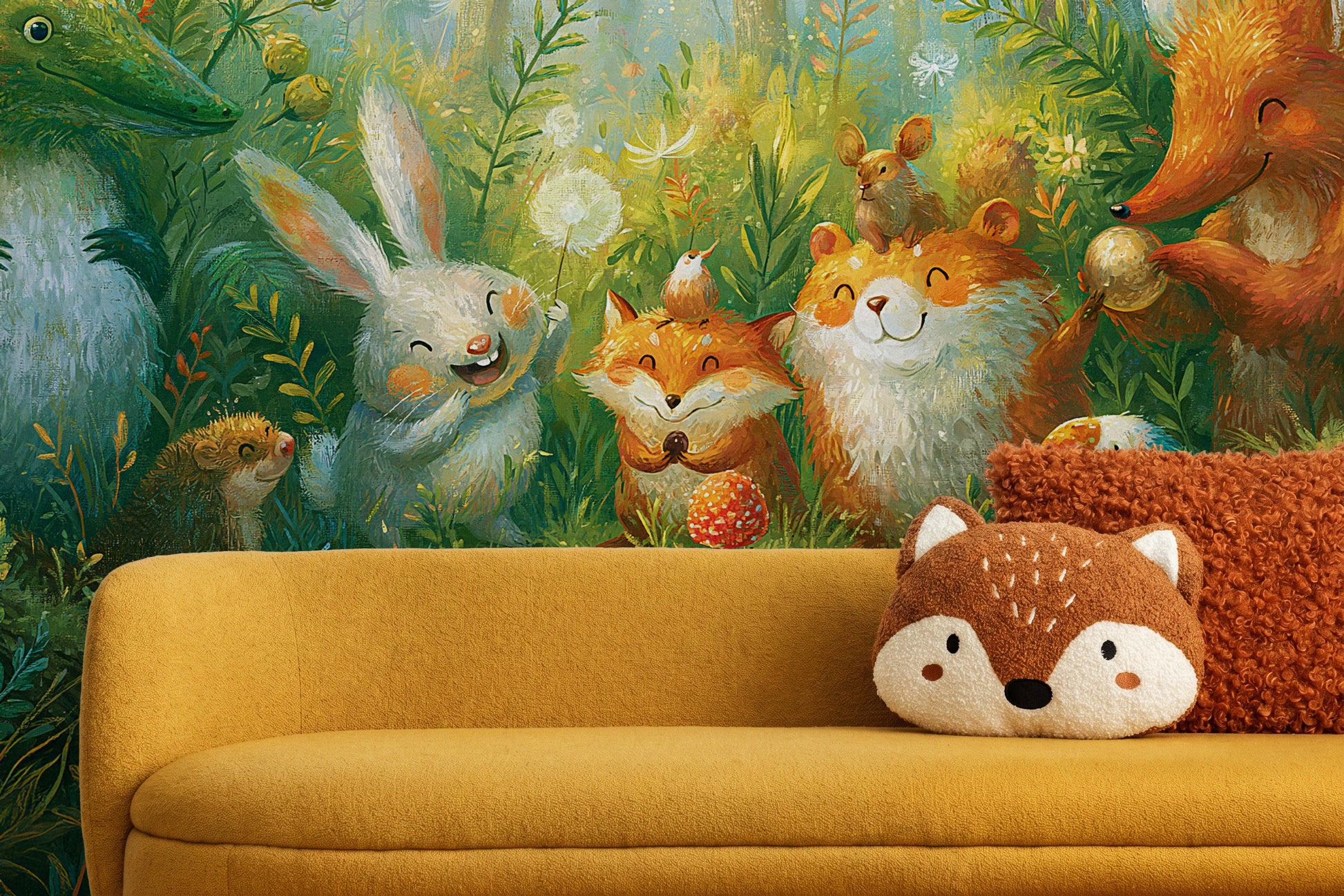 MUSHROOM CIRCLE - malowana leśna polana ze zwierzętami — CHILDREN'S ROOM - CLOSE UP ON THE PATTERN